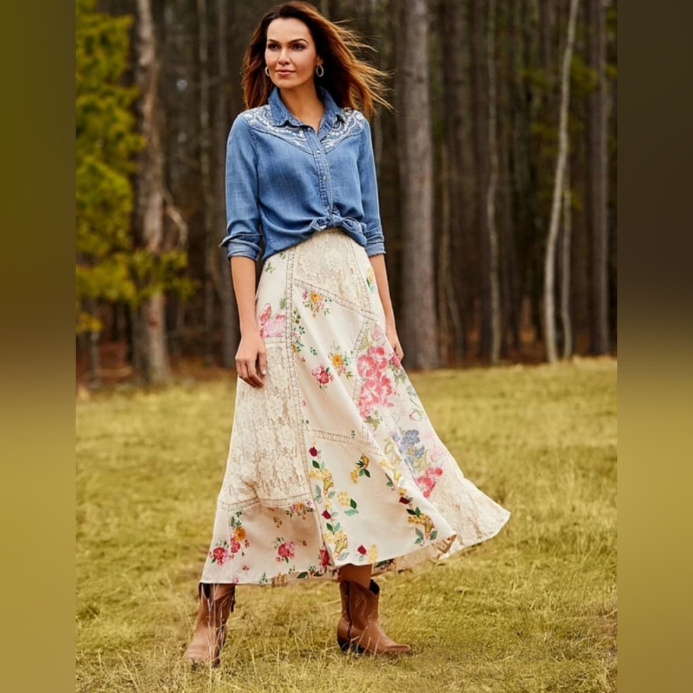 Reba Maxi Skirt 6 Cream Floral Cotton Lacey Lace Crochet A-Line Long New $180